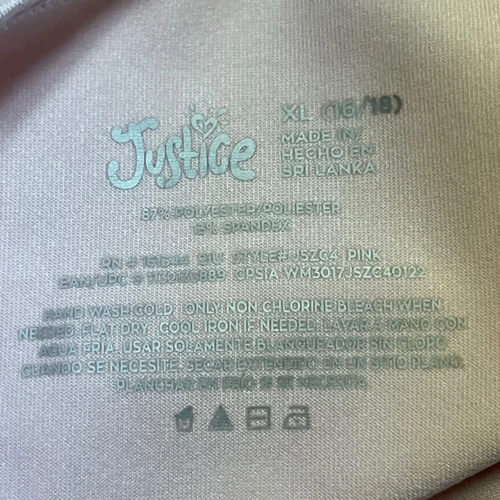 Justice Biketard Girls XL‎ 16/18 Pink Gold Strappy Back Dance Gymnastics Sparkle